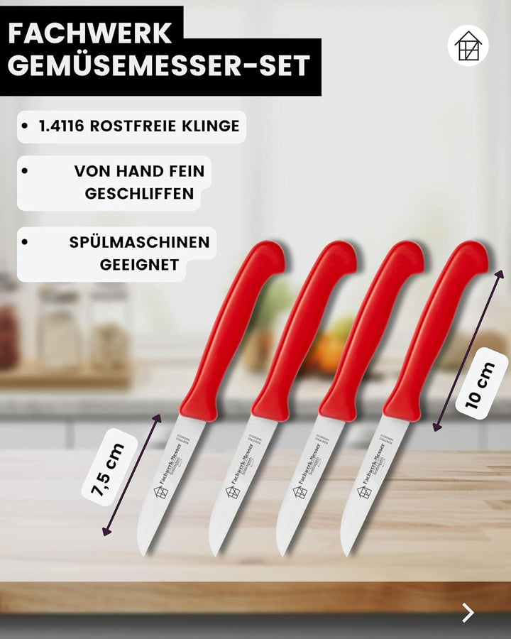 Küchenmesser 4er Set Schälmesser Gemüsemesser 7,5 cm Klingenlänge Solinger Qualität Rot 4er-Set Gera