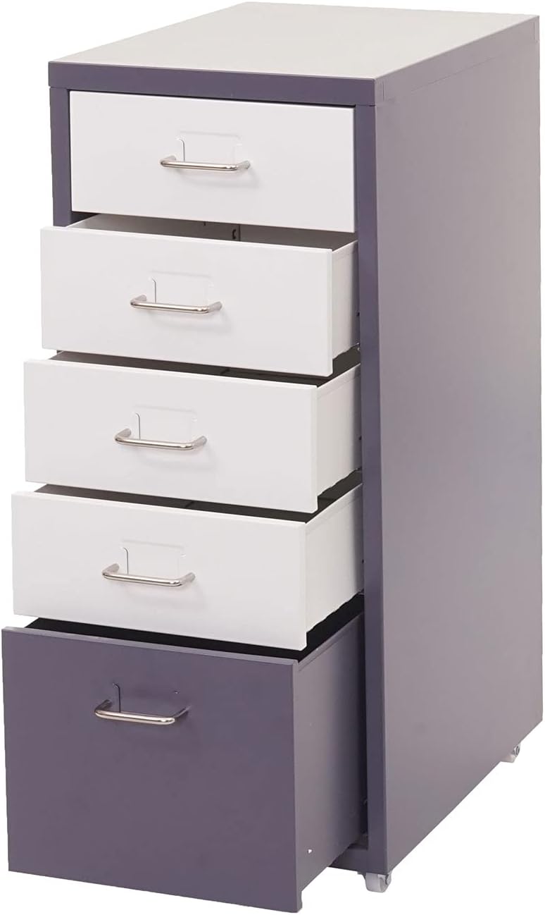 Mendler Rollcontainer Boston T851, Schubladenschrank Stahlschrank, 69x28x41cm 5 Schubladen - dunkelg