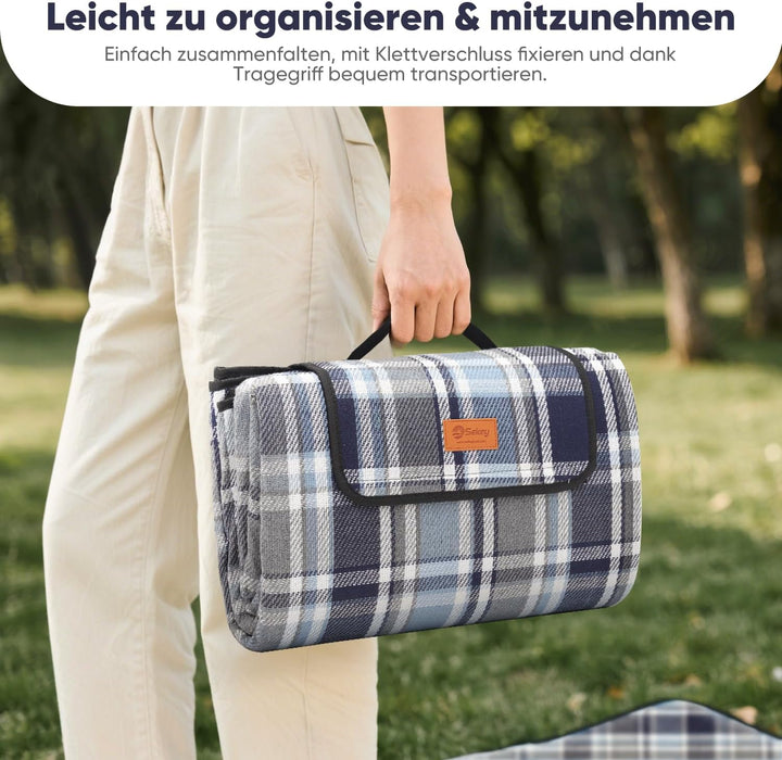 Sekey Picknickdecke Wasserdicht 200x200 cm, Karierte Stranddecke Sandfrei, 3-Schicht Struktur, Gepol