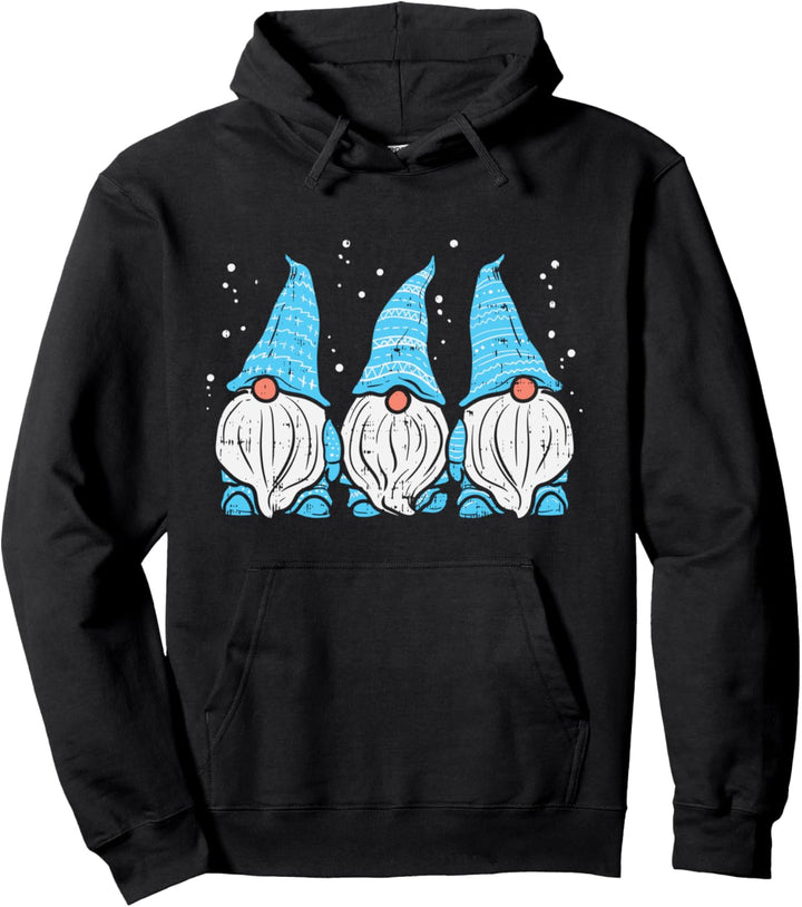 Blue Three Nordic Gnomes Tomte Swedish Christmas Xmas Gift Pullover Hoodie