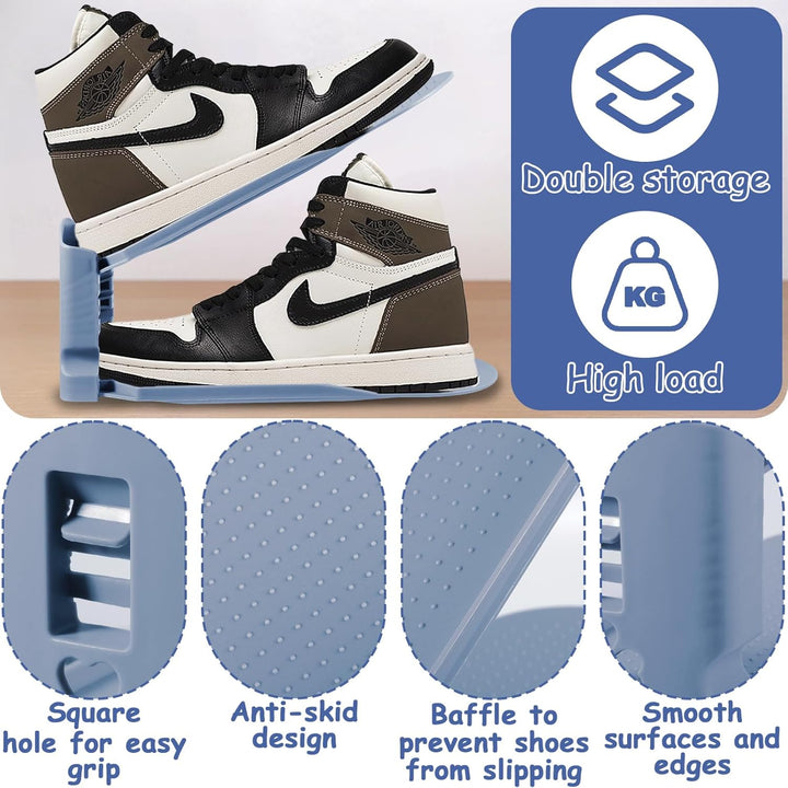 10 Stück Einstellbare Schuhregale,PP Doppelschicht Schuhstapler,3 Höhenverstellbar,Schuhschlitz Orga