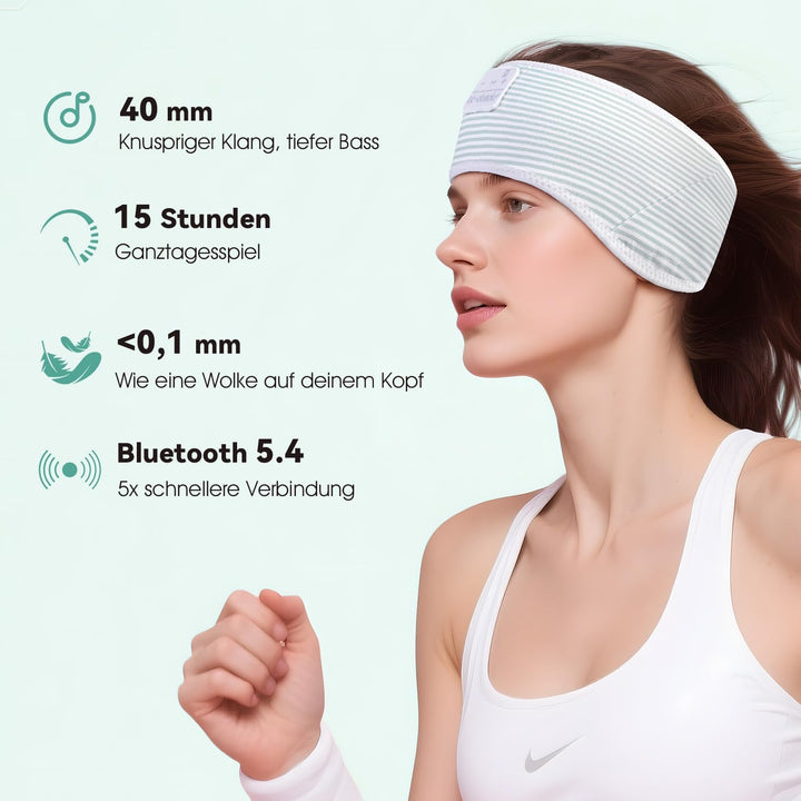 LC-dolida Schlafkopfhörer Ultra-Soft Bluetooth-Stirnband mit 4-Wege Stretch & No-Slip Yoga Stirnband