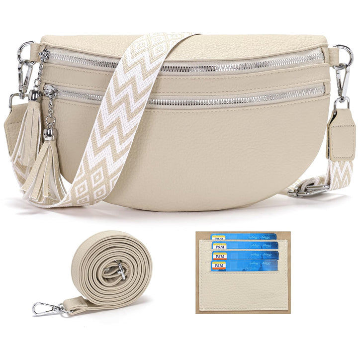 LANXINGLUO Bauchtasche Damen beige umhängetasche Damen mittelgross Crossbody Bag Mit Kreditkartenfac