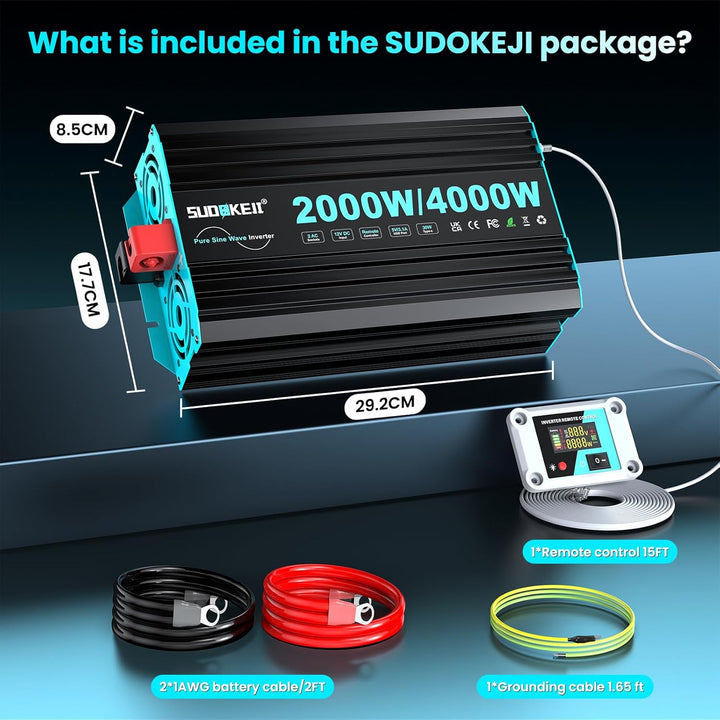 SUDOKEJI 2000W/4000W Wechselrichter Reiner Sinus Spannungswandler 12v auf 230v Power Inverter mit LC