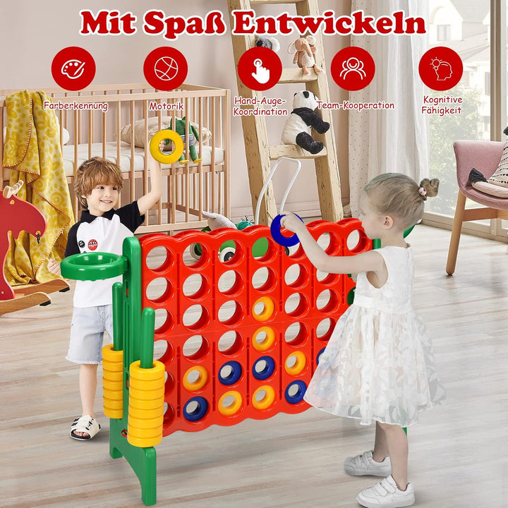 GOPLUS Riesiges 4 Gewinnt Spiel, Strategiespiel mit 42 Ringen, Basketballkorb & Wurfspiel & Schnells