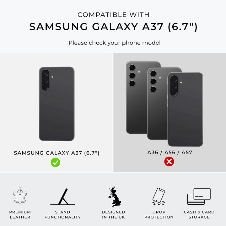 Snakehive Lederhülle für Galaxy A37 – Klapphülle mit Kartenfächern & Standfunktion (Geflecktes Schwa