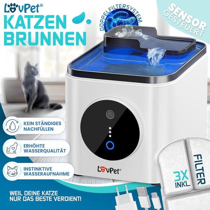 LOVPET® Katzenbrunnen Trinkbrunnen für Katzen 3,5L Wassertank &amp; 3x Filter Automatischer Wasserspende