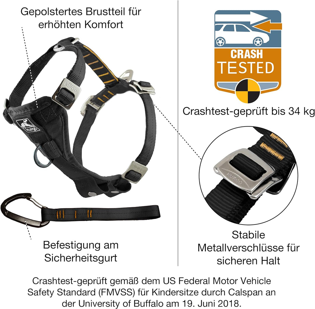 Kurgo Tru-Fit Autosicherheitsgeschirr für Hunde, Mit gepolstertem Brustteil und D-Ring, Mit Autogurt