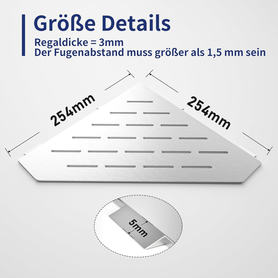 Duschablage Ecke mit 3 mm Stärke, Heavy Duty Eckregal Pentagonal Duschregal Ecke für Dusche,Vertieft