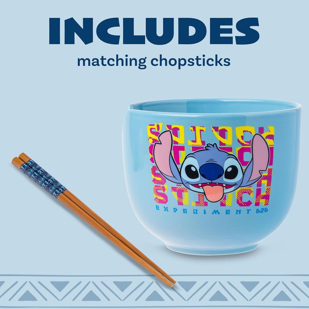 Silver Buffalo Disney Lilo and Stitch Experiment 626 Keramik-Ramen-Nudel-Reisschale mit Essstäbchen,