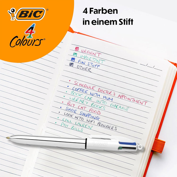 BIC 4 Farben Kugelschreiber Set 4 Colours Shine, in verschiedenen Farben, 5er Pack, Ideal für das Bü