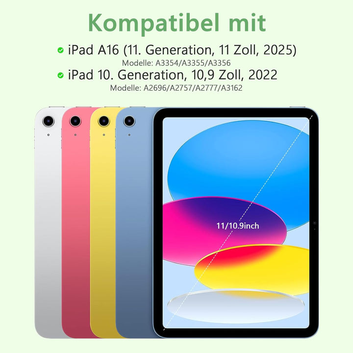 TQQ Hülle mit Tastatur für iPad A16 11 Generation 2025/10 Generation 2022(11/10.9 Zoll), Abnehmbare