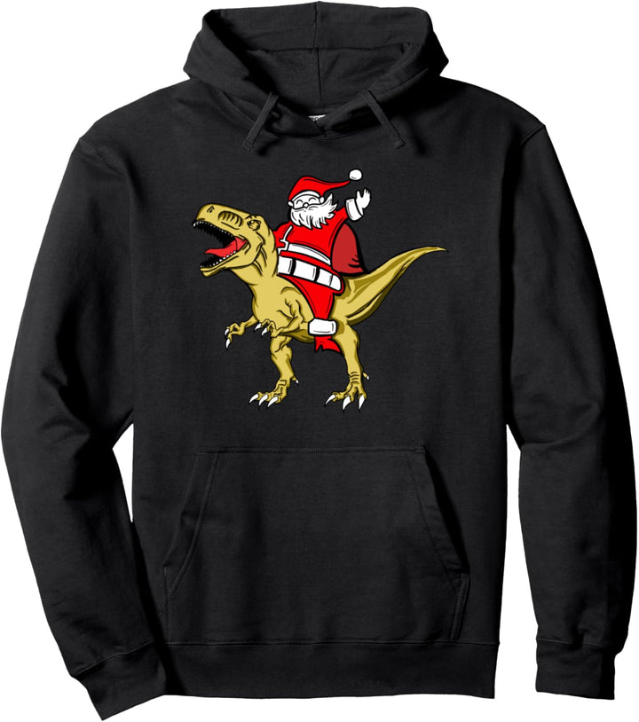 Santa Riding Dinosaur T Rex Shirt, Christmas Boys Xmas Gift Pullover Hoodie