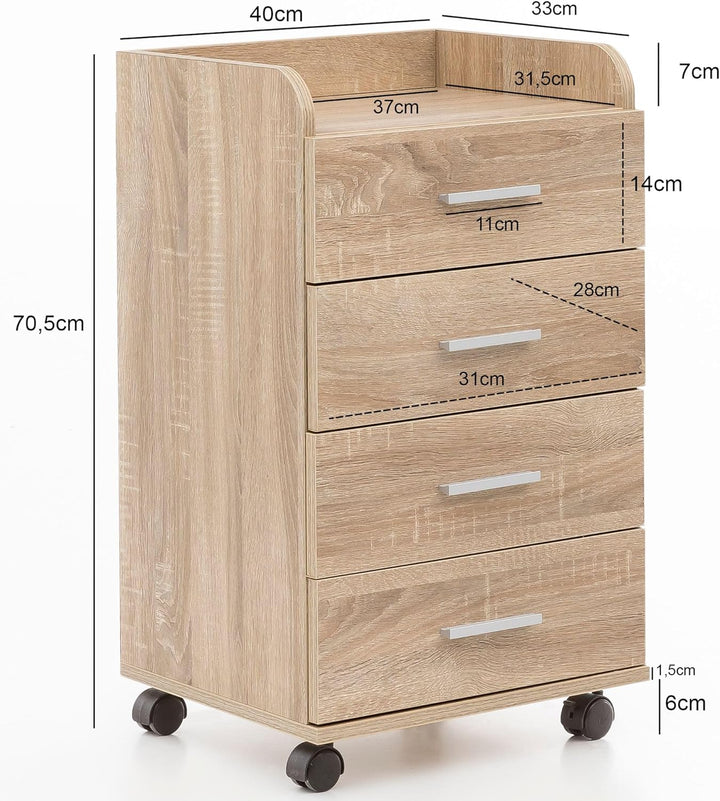 FineBuy Rollcontainer 40 x 70,5 x 33 cm, Schreibtisch-Container Rollschrank 4 Schubladen, Moderner S