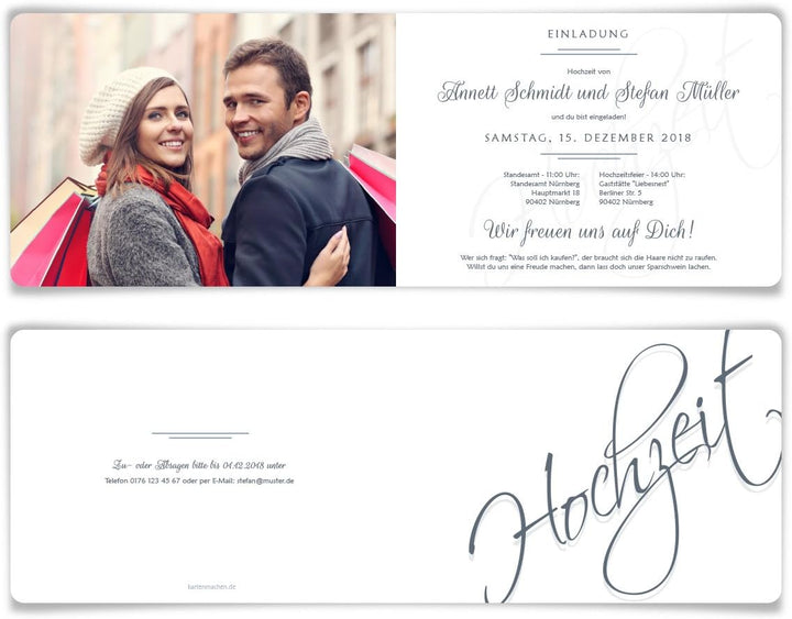 10 x Hochzeitseinladungen Einladungskarten Einladung Karten individuell - Hochzeit Schriftzug, 10