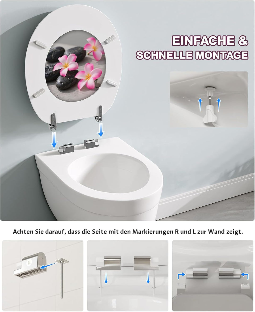 Ribelli WC Sitz mit Absenkautomatik, Toilettendeckel O-Form in Viele Motiven, Klodeckel Einfache Mon