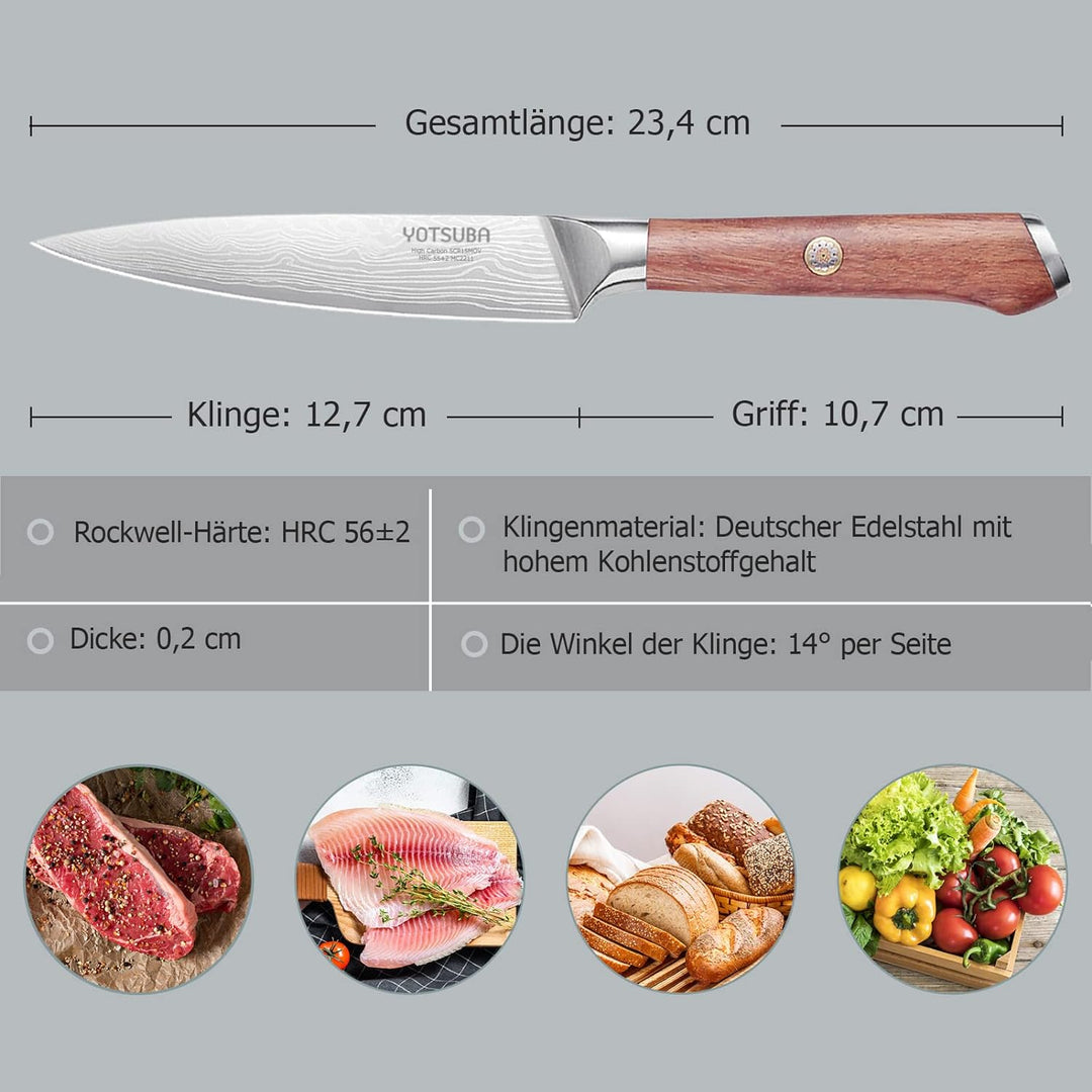YOTSUBA Küchen-Universalmesser, 12,7 cm, kleines Kochmesser zum Hacken, Schneiden, Schälen und Schne