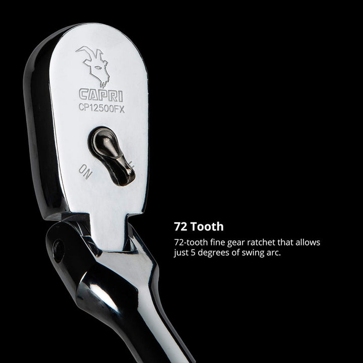 Capri Tools Ratsche True 72Z 5-Grad-Schwingbogen, CP12500FX, 1/2" Drive/Flex-Head Low Profile 1/2" D