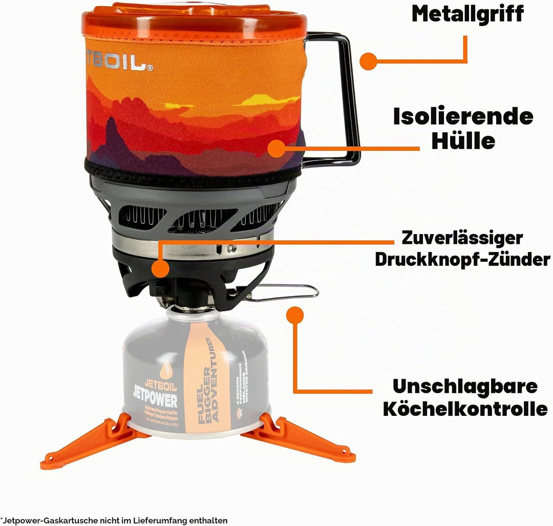 Jetboil MiniMo Camping- und Rucksackkochsystem mit einstellbarer Wärmekontrolle Sunset, Sunset