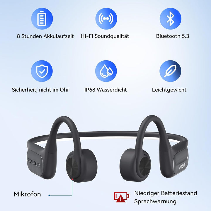 Voistek Knochenschall-Kopfhörer mit Vibration, Bluetooth 5.3 IP68 Wasserdicht, 32GB MP3-Player, Open
