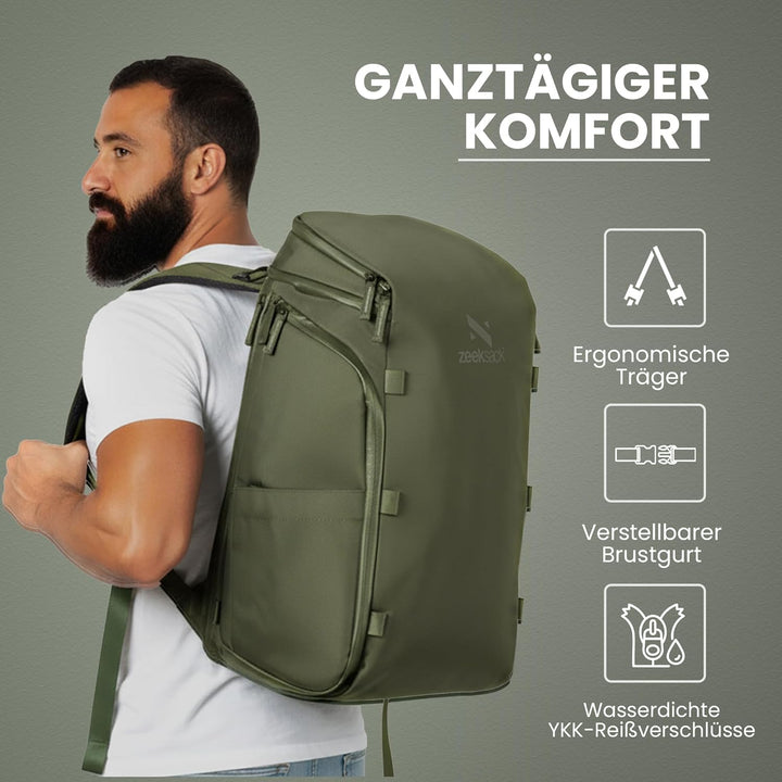 Zeeksack Rucksack Grün 30L - The Organizer Backpack & Reiserucksack mit Laptopfach, herausnehmbaren