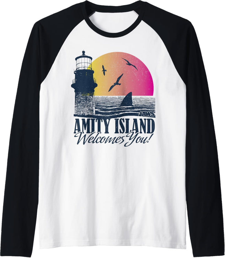 Jaws Amity Island Welcomes You Sunset Raglan