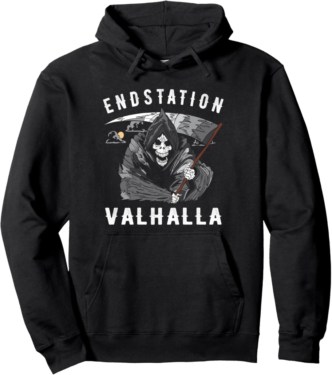 Endstation Valhalla Jenseits Fun Sensenmann Wikinger Sprüche Pullover Hoodie