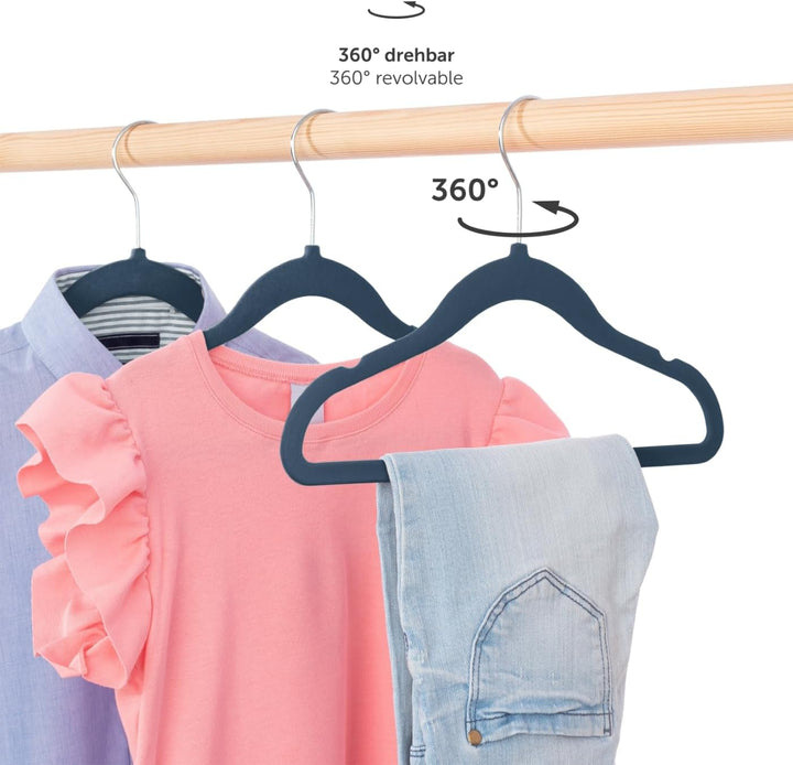 Laleni Kinderkleiderbügel 50 Stück + Samtbezug - platzsparende Kleiderbügel Kinder - 360° drehbare K