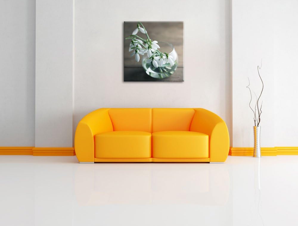 Pixxprint Schneeglöckchen in der Vase als Leinwandbild/Grösse: 70x70 cm/Wandbild/Kunstdruck/fertig b
