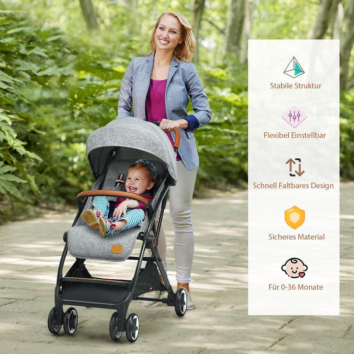 COSTWAY Kinderwagen Einhand Faltbar, Kinderbuggy mit verstellbare Rückenlehne &amp; Verdeck, Reisebuggy