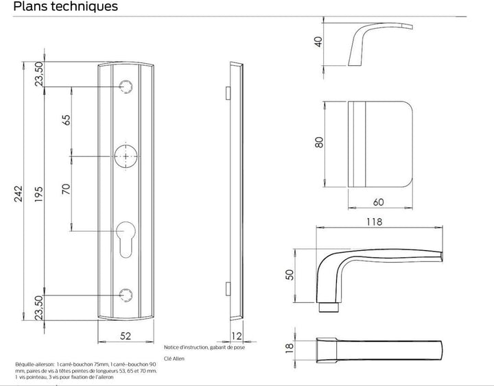 Bricard Expression 9910051 Türgriff-Set, geschirmt auf Platte, Seitenständer und Spoiler, für Eingan