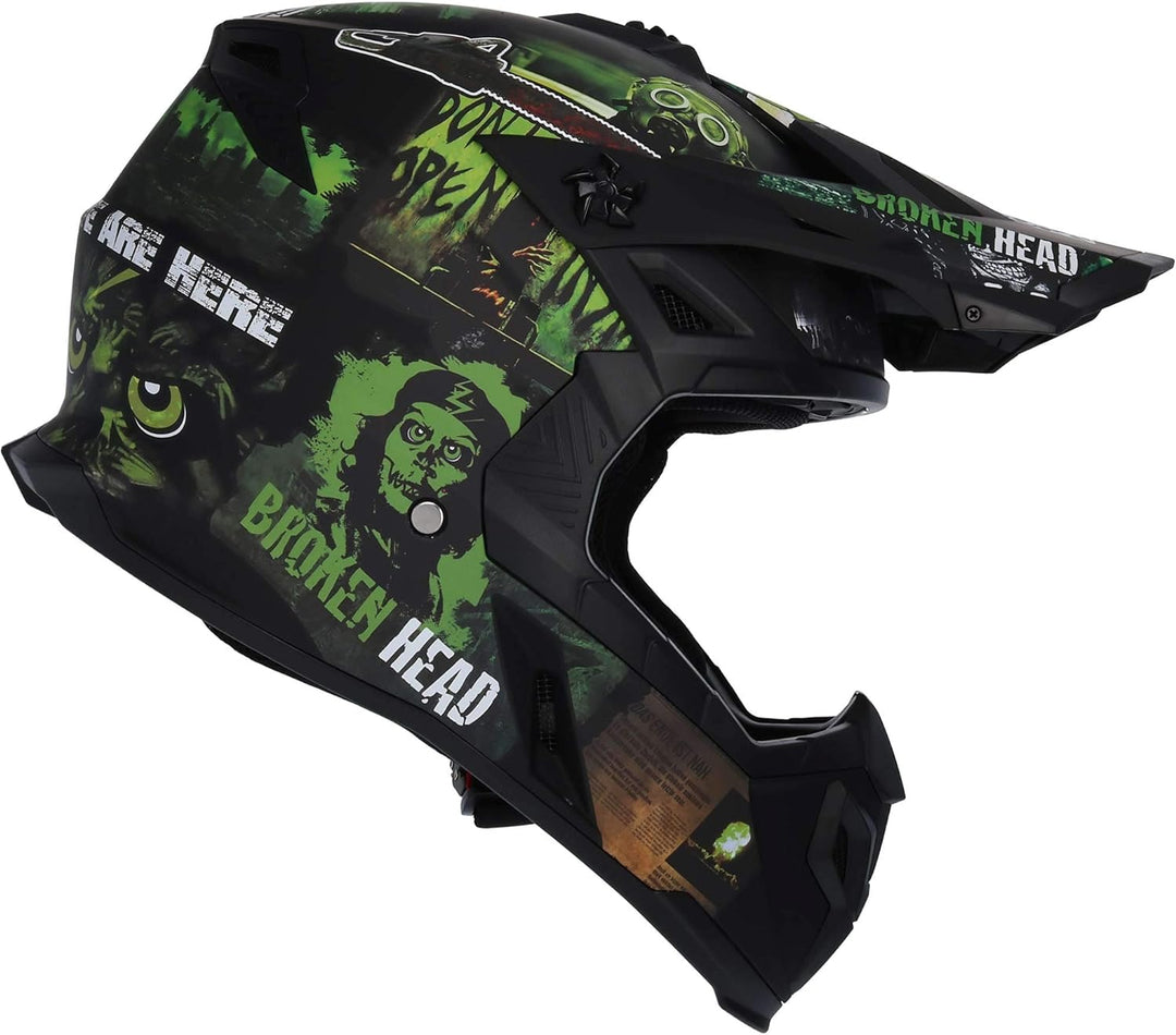Broken Head Supermoto- &amp; Motocross-Helm Resolution Grün - Schwarz-Grün S (55-56 cm) Crosshelm, S (55