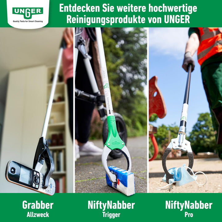 UNGER NiftyNabber Trigger Allzweckgreifer (93 cm lang, Müllzange, mit Magnetspitze, Greifkopf 360° d