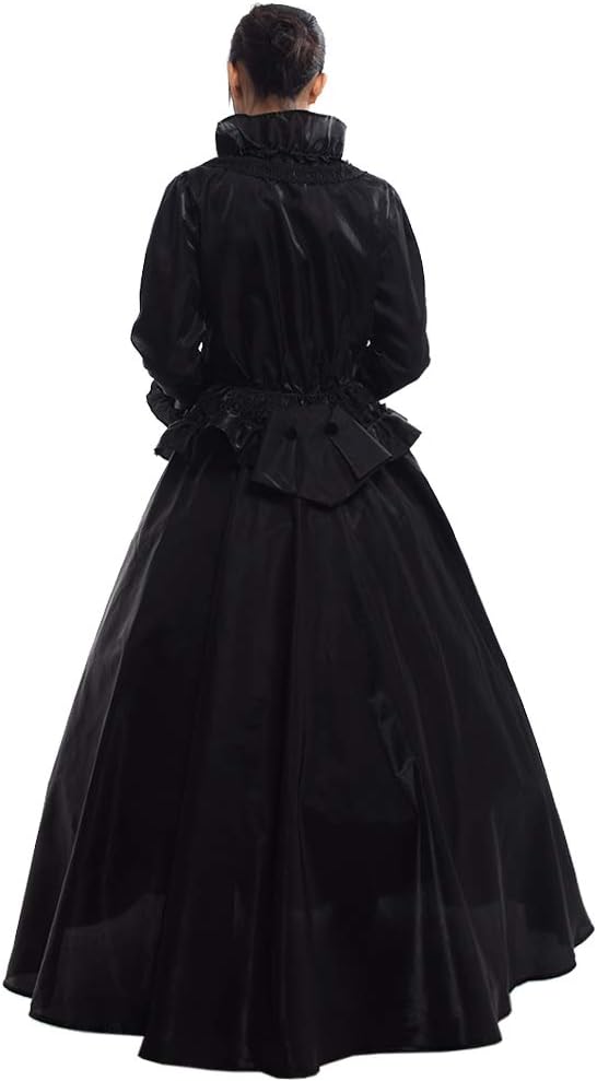 GRACEART Damen Gothic Viktorianisches Kleid Renaissance Maxi Kostüm (L, Schwarz) L Schwarz, L Schwar