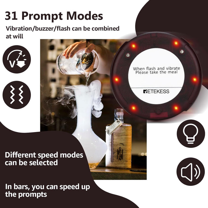 Retekess TD163 Pager System, Mini Restaurant Pager, 20 Untersetzer, Edelstahl-Ladegerät, 4 Anrufmodi