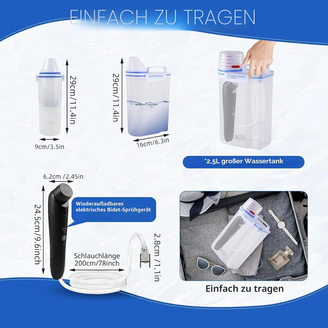Portable Bidet, 2.5L Elektrisch Bidet, Reise Bidet Handbrause für Toilette Outdoor, Camping Flasche