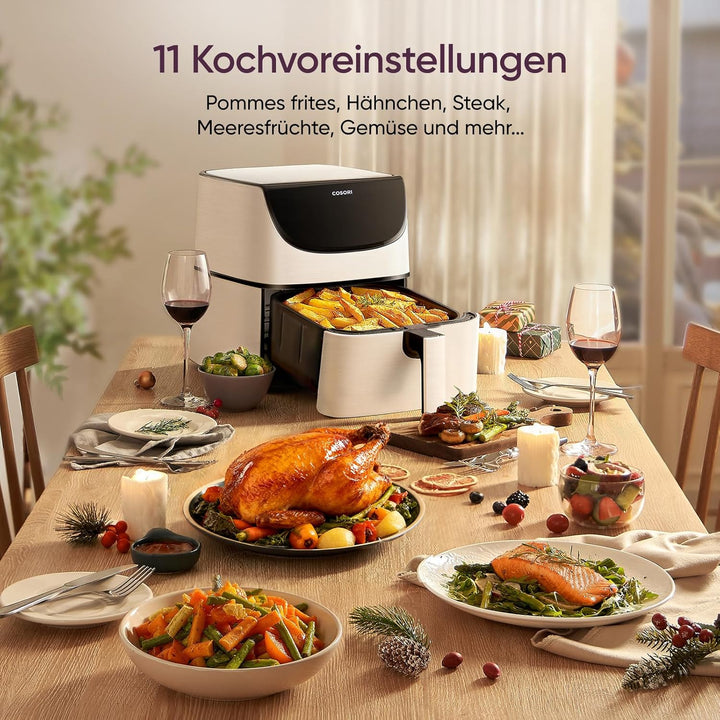 COSORI Heissluftfritteuse 5,5L XXL Weiss Friteuse Heissluft Fritteusen Air Fryer mit Digitalem LED-T