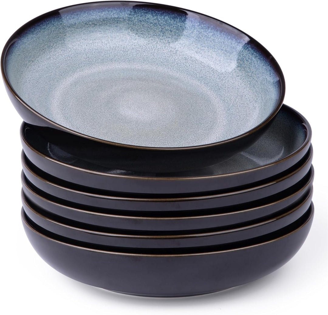 LeRatio Steingut Suppenteller 22cm, Tiefe Teller Set Für 6 Pers. Kratzfeste Pasta Teller Tief Gross