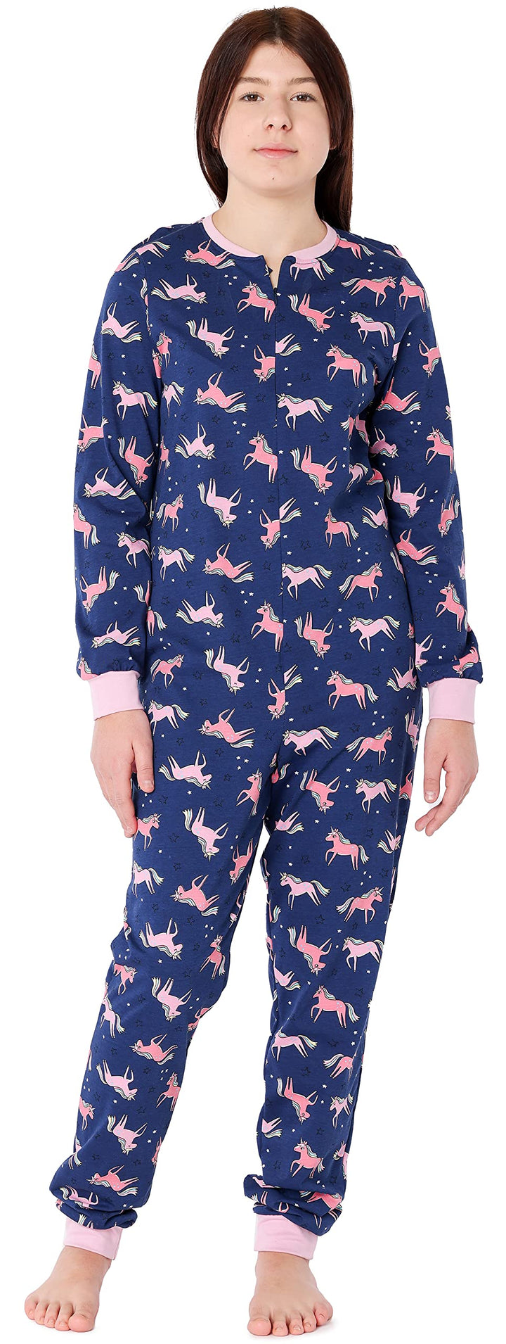 Merry Style Mädchen Jugend Schlafanzug Strampelanzug Schlafoverall MS10-235 158 Marineblau/Einhorn,