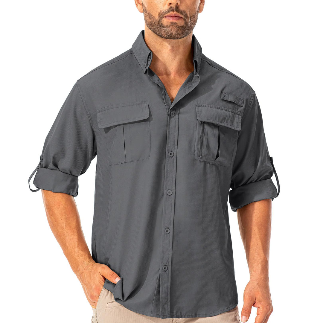 Hemd Herren Safari UPF50+ UV Schutz Wanderhemd Herren Langarm Funktionshemd Outdoorhemd Atmungsaktiv
