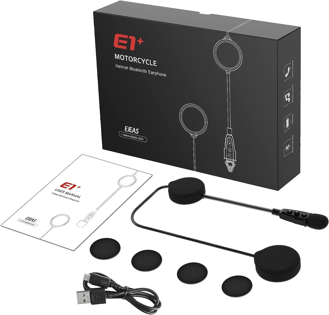 EJEAS E1+ Bluetooth Motorradhelm-Headset, Bluetooth 5.1 Wasserdichter Motorradhelm-Kopfhörer mit Ger