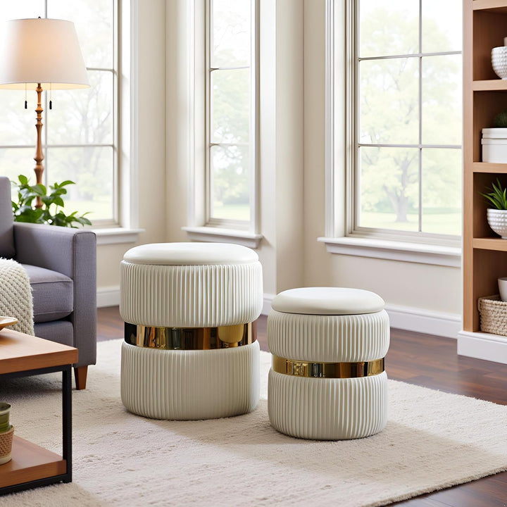 AllEquip 2er-Set Sitzhocker Samt Schminktisch Pouf Hocker mit Stauraum Ottoman Aufbewahrungshocker (