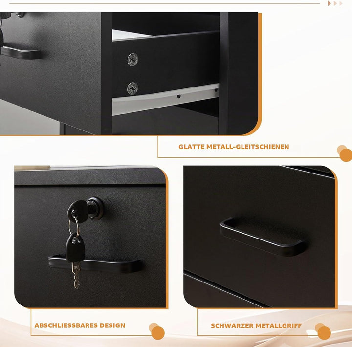 CLIPOP Rollcontainer Abschliessbare mit 3 Schubladen,Mobiler Aktenschrank Büroschrank mit Rollen,Unt