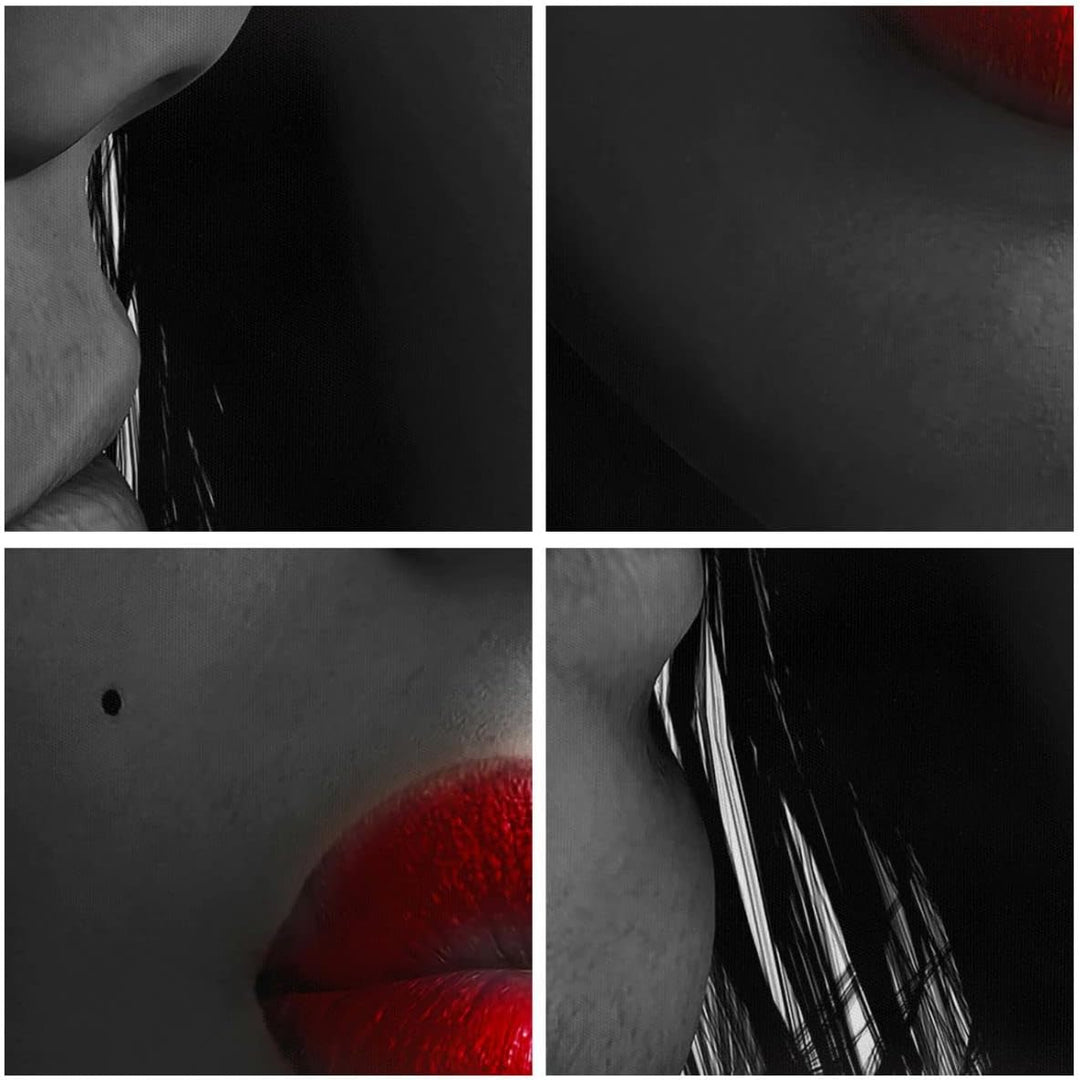 Bilder auf Leinwand Rote Lippen dunkles Haar Modell Liebe Leinwandbild 60x60cm Wandbilder Dekoration