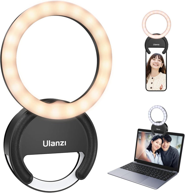 Ringlicht Handy ULANZI 4" Selfie Licht Handy, 3 Farbtemperaturen 3000K-7000K, Ringleuchte 5 Helligke