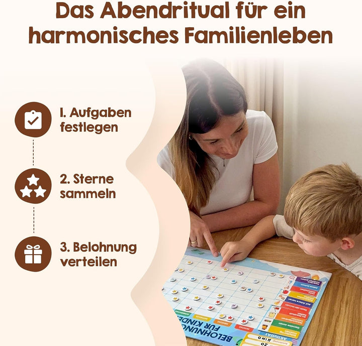 Edubini Belohnungstafel Kinder - [100 Aufgaben + 350 Magnete] - Belohnungssystem für Verantwortung -
