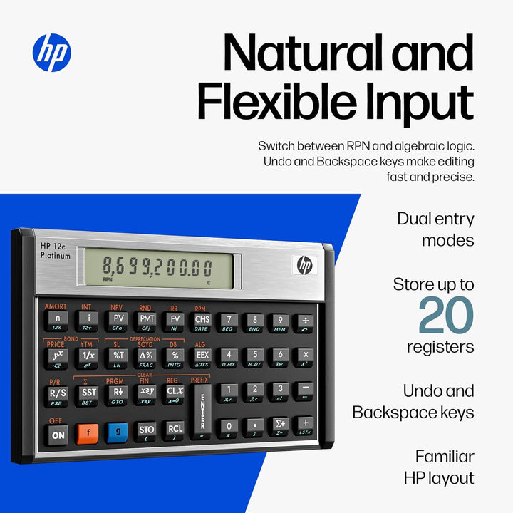 Hewlett Packard HP12C Finanzmathematischer Taschenrechner UPN algebraisch programmierbar Platin