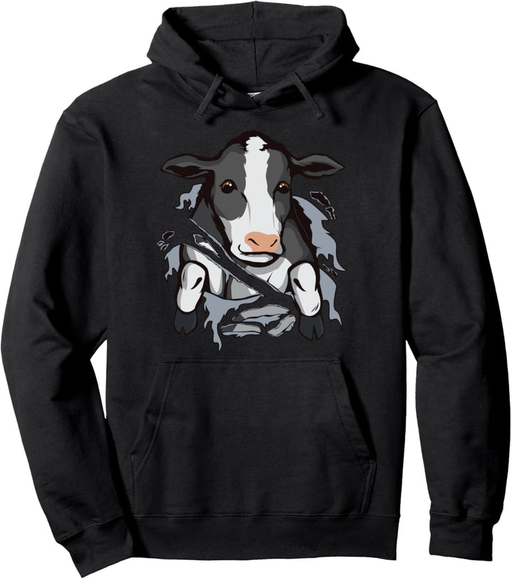 Kuh schaut durch zerrissene Kleidung Landwirt Rind Kühe Pullover Hoodie