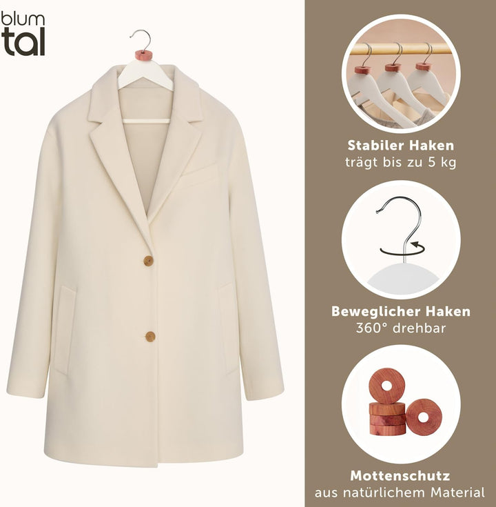 Blumtal Kleiderbügel Holz 50er Set - Holzbügel mit 360° drehbarem Metallhaken - Kleiderbügel Weiss +