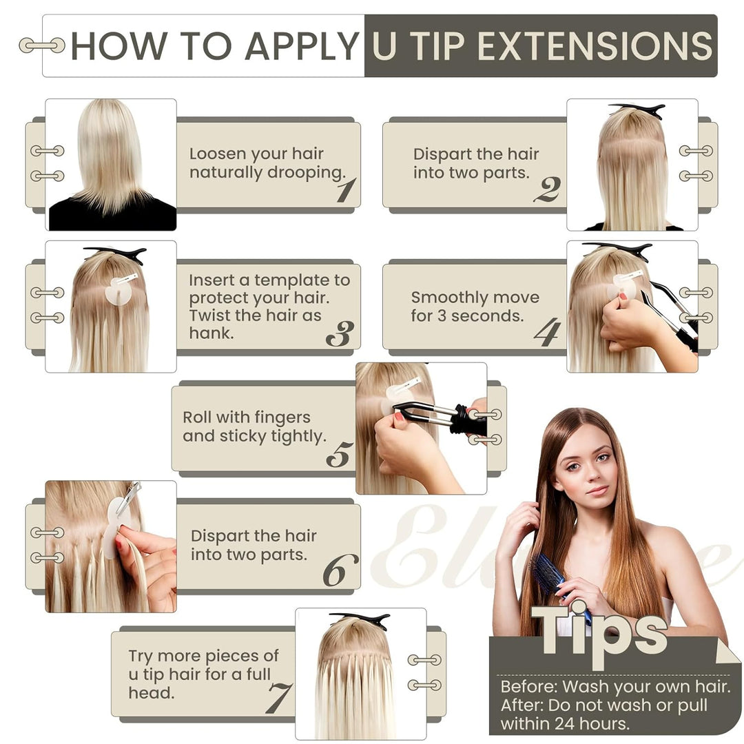 Elailite Bondings Extensions Echthaar #6 Hellbraun, 50g 40cm U Tip Hair Extensions Keratin 100 Sträh